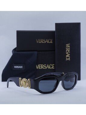 Versace VE4361F GB1/87 Oval Sunglasses – Black/Dark Grey